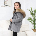 Wholesale winter real fur parka with fur lining thichk overcoat kids